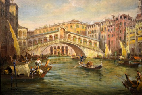 Grand Canal and Rialto Bridge - Angelo Trentin (1850- 1912) - Paintings & Drawings Style 